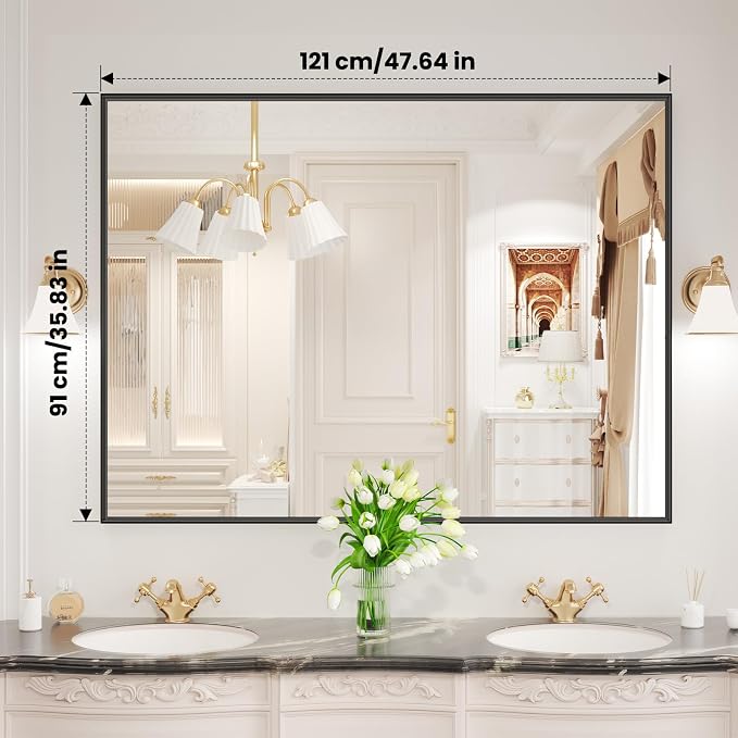 LOAAO Black Bathroom Mirror 48"X36"