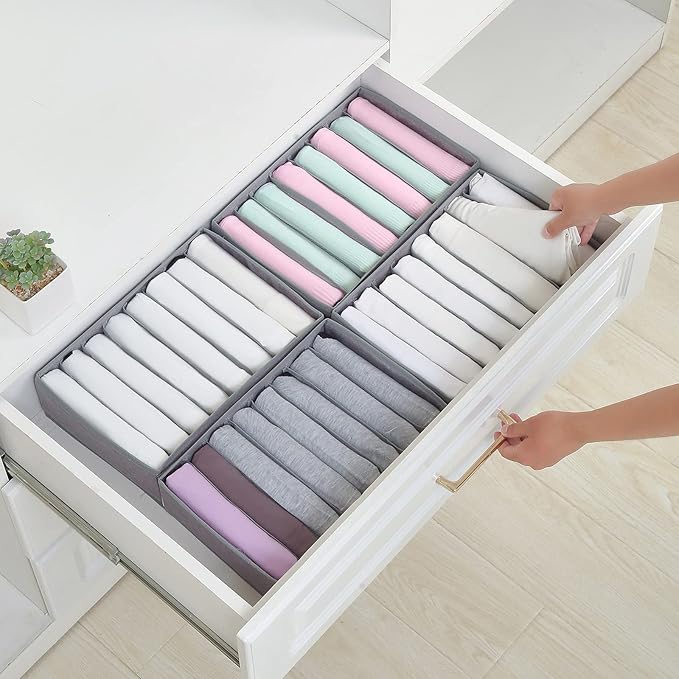 Qozary 4 Pack Drawer Organizers for Clothing, 8 Grids Foldable Closet Organizers and Storage Bins for Bedroom, Dresser Organizer Boxes for Thin T-shirts, Tank Tops, Camisoles, Tights, Leggings