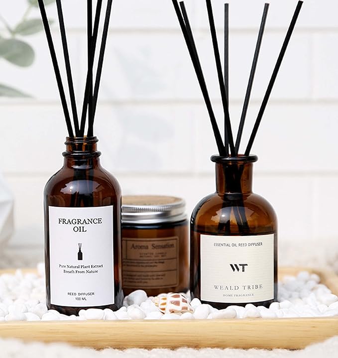 WEALD TRIBE Reed Diffuser Set for Bathroom Air Fresheners, Oil Diffuser Sticks | Sage & Sea Salt Scent 4.0 fl oz Home Fragrance with Sticks Defusers | House Bedroom Office Shelf Decor