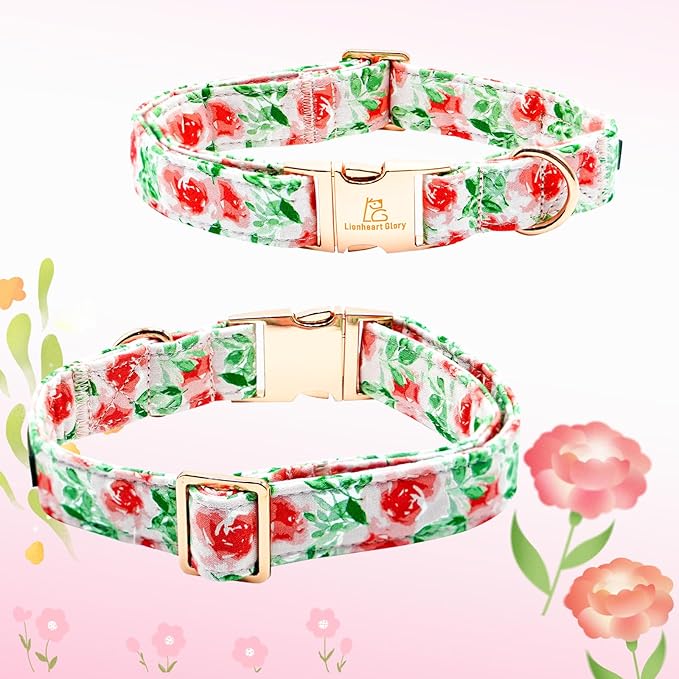 Lionheart glory Dog Collar Bow Collar Floral Dog Collar with Bow Tie Spring Summer Cute Collar Dog Boy or Girl Dog Collars Soft Durable Adjustable Dog Collars for Small Dogs