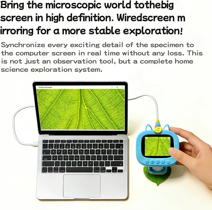 Microscope for Kids, Digital Handheld Kids Microscope with 10 Slides, Photo and Video Mini Portable Pocket Miniscope Science Toys Gifts for 3-12 Age Year Old Boys Girls (Blue)