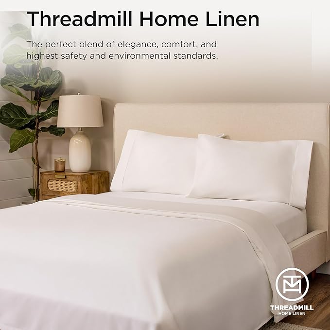 Threadmill Luxury 800 Thread Count King 100% Cotton Sheets - Hotel White Sateen Weave Bed-Sheets, Better Than Egyptian Cotton, 4 Pc Solid Soft Bed Set, Fits 16" Deep Pocket