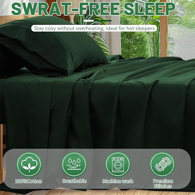 Extra Deep Pocket Queen Sheets 18-24 Inch 1000 Thread Count 100% Egyptian Cotton Sateen Weave Soft Breathable 4 Pieces(Queen,Forest Green)