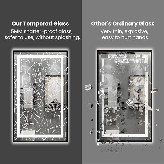 Amorho 60" X36" LED Bathroom Mirror Framed, Front Light and Backlit, Stepless Dimmable, Anti-Fog, Shatter-Proof, Memory, 3 Colors, Double LED Vanity Mirror
