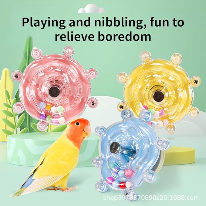 Parrot Spinner Toy, Funny Parakeet Toy Interactive Parrot Toy Bird Toy Spinning Rattle Cockatiel Toys Bird Cage Accessories for Entertainment Chewing Exercise (Yellow)