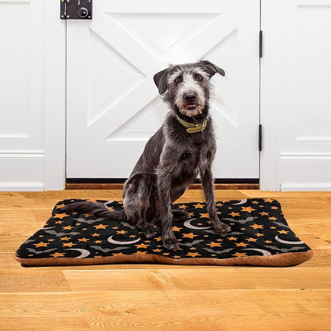Pet Bed Halloween Moon Night Sky Bats Dog Bed Mat Absorbing Non Slip Pad Pet Sleeping Mat for Small, Medium, and Large Dogs Puppy Cat 36 in x 24 in