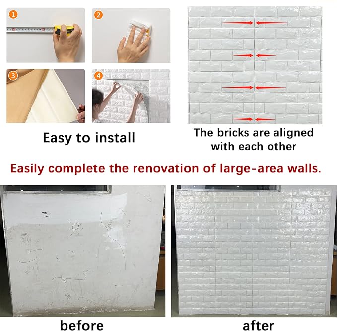 3D Wall Panels Peel and Stick 11PCS Gray Foam Brick Wallpaper