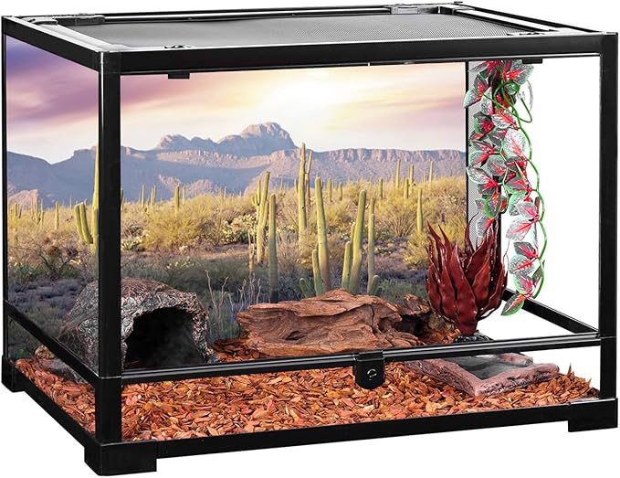 AWERT Reptile Habitat Background Blue Sky Oasis Mountain Cactus Sun and Desert Terrarium Background 48x24 inches