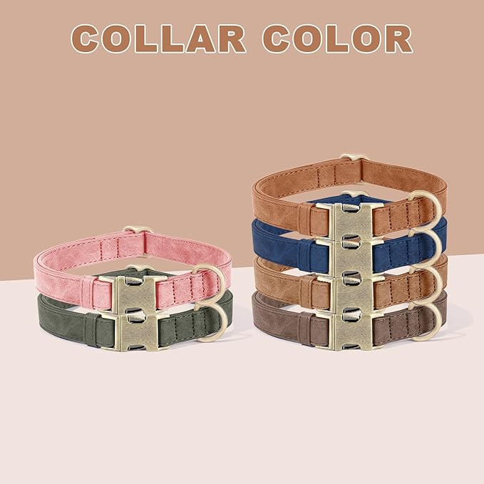 Genuine Leather Dog Collar - Adjustable Pet Collar with Quick Release Metal Buckle, Soft Skin Friendly Real Leather Collar for Small, Medium, Large Dogs (Khaki, M:Fit 12-20" Neck)