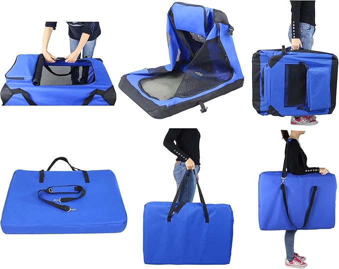 EliteField 3-Door Folding Soft Dog Crate with Carrying Bag and Fleece Bed (2 Year Warranty), Indoor & Outdoor Pet Home (20" L x 14" W x 14" H, Royal Blue)