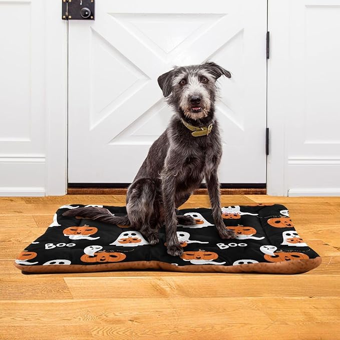 Halloween Ghost Boo Pumpkin Pet Bed Cute Dog Bed Mat Absorbing Non Slip Pad Pet Sleeping Mat for Small, Medium, and Large Dogs Puppy Cat 24 in x 18 in
