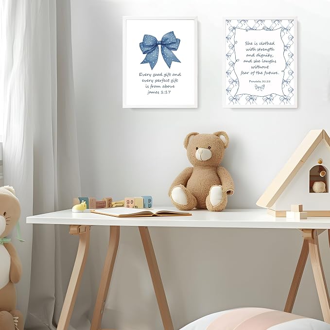 LARTSFRO Coquette Navy Blue Bow Jesus Wall Art Decor Posters, Inspirational