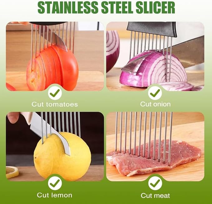 Stainless Steel Vegetable Slicer - Onion & Potato Cutter, Lemon Slicer, Kitchen Chopper Assistant Tool