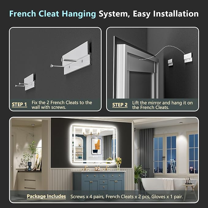 55x36 LED Bathroom Mirror with Lights, Backlit and Front Lit Anti-Fog Lighted