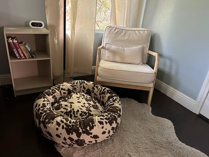 Organic Cotton Canvas Dog Bed: Removable Cover, Natural Fill - Made in USA (Cow Print Brown White, XX Large 50" x 8" inches)