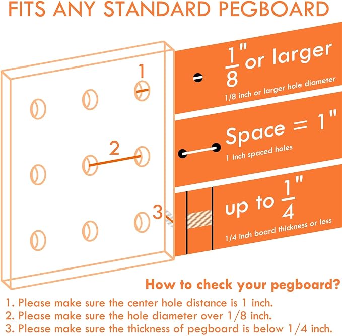 Large Pegboard Cups, 6Pack Peg Board Square Storage Bins With Hooks (Grey) | Big Open-Mouth Cups, 1/8" 1/4" Pegboard Organizer Accessories, Cup Holder for Craft Garage Workbench Office Tools Supplies