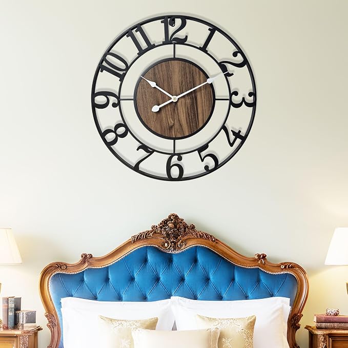 Large Metal Wall Clock, 32 Inch Retro Decorative Silent, Non Ticking, Battery