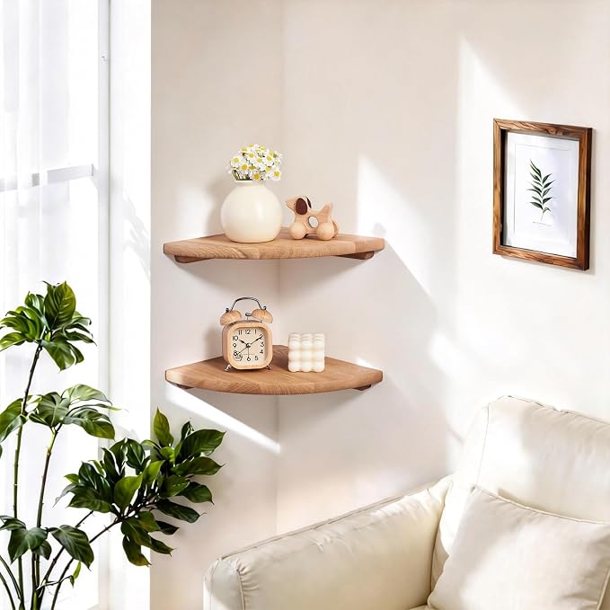 Gieanoo Corner Floating Shelf 9inch Solid Oak Wood Floating Corner Shelf