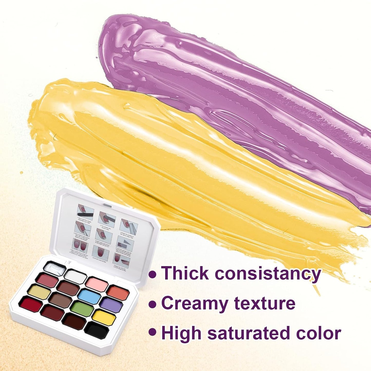 Gradient Painting Gel, 16 Colors Ombre Nail Polish for Pigmented Pat Painting Gel Nude White&Black Color French Manicure DIY Nail Art Long-lasting No-wipe DIY Palette VelvetSpectrum Studio