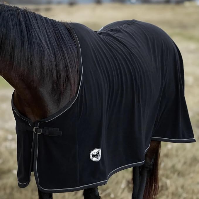 Jeffers Horse Fleece Cooler Blanket - Lightweight, Moisture-Wicking Western Blanket for Winter Warmth & Stable Use, Adjustable Fit, Durable & Easy-Care - Size 84", Black