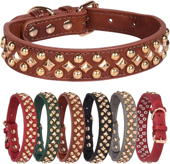 Spiked Dog Collar Soft Pu Leather Mushrooms Rivet Spike Studded Puppy Adjustable Pet Collars for Small Breeds (L, Black3)
