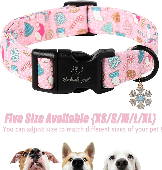 Christmas Dog Collar for Giant Large Dogs - Cute Snowflake Print Pink Christmas Collars for Dogs, Soft Adjustable Winter Holiday Dog Collars with Quick Release Buckle XL
