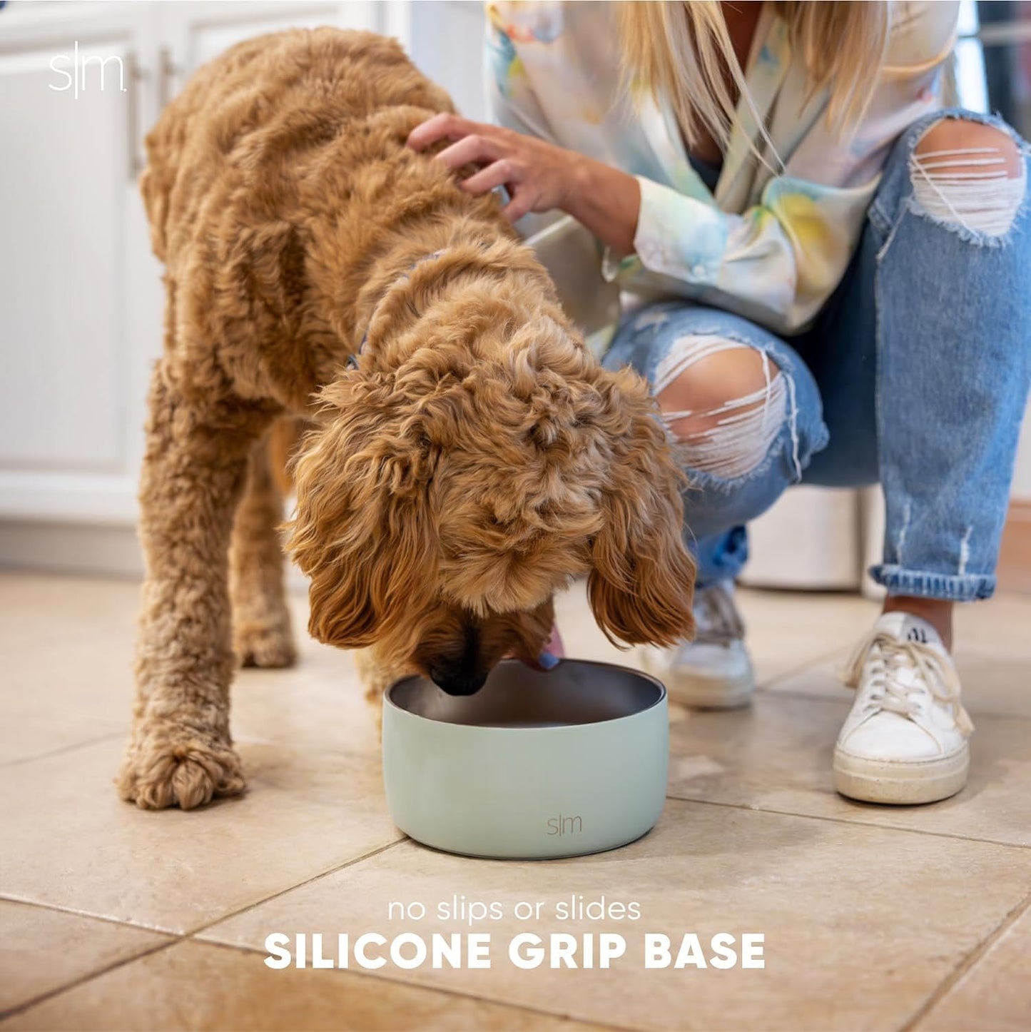Simple Modern Stainless Steel Pet Water Bowl for Dogs & Cats | Reusable Insulated Stainless Steel Food Bowls for Dog Cat | No Tip No Slip BPA Free | Bentley Collection | Large (64oz) | Blush
