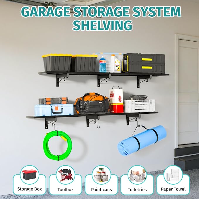 Garage Wall Shelving, Heavy Duty Storage Shelves 180 LBS Capacity, Floating