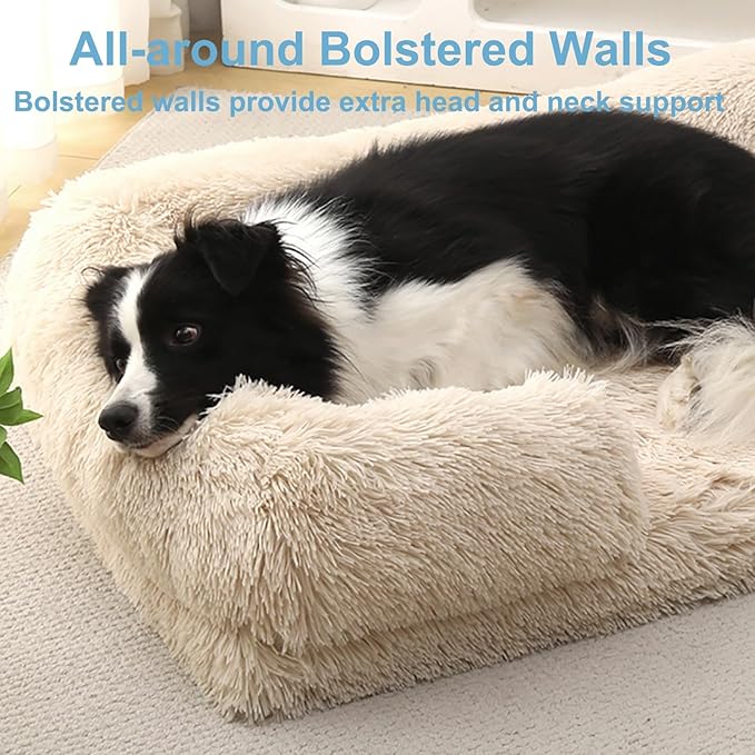 Dog Beds Large Sized dog Orthopedic, Sofa Dog Bed with Waterproof Lining and Nonskid Bottom, Rectangle Washable Dog Bed for Medium Small Dogs and Cats Comfortable ( Color : White , Size : 17 x 15" )