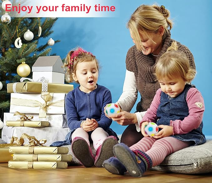 Magic Rainbow Puzzle Ball, Fidget Ball Puzzle Brain Teaser Fidget Toy for Boys & Girls- Birthday Party Easter Valentines Christmas Stocking Stuffers for Kids Teen & Adults(Off White)