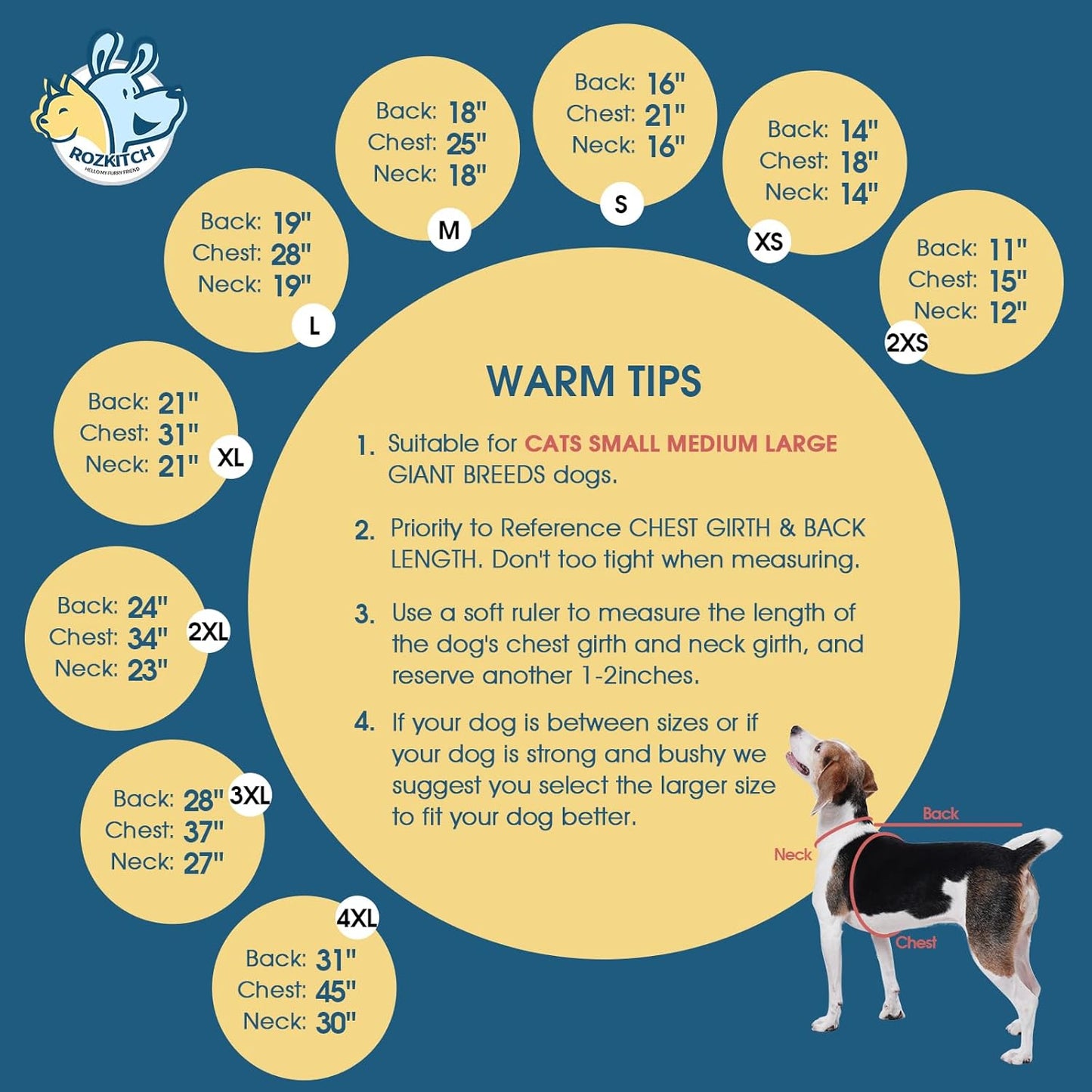 ROZKITCH Dog Winter Pajamas, Pet Windproof Warm Cold Weather Jacket Vest with Luminous Zipper, Jumpsuit Apparel Outfit Clothes for Small Medium Large Dog Brown S