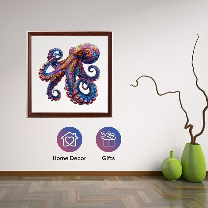 Mys Aurora Octopus Puzzles for Adults, 300 Pieces Wooden Jigsaw Puzzles | 5MM Thick Unique Shape Puzzle Ocean Wood Puzzles for Adults and Kids Birthday Gifts Family Game 12.7 x 13 Inch