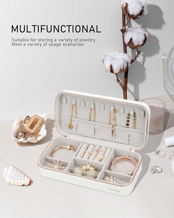 Jewelry Box Small Jewelry Boxes, PU Leather Portable Travel Jewelry Case, Large Capacity for Rings Earrings Necklaces Bracelets Watch, White C