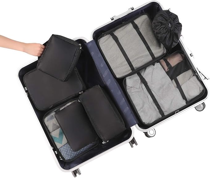 BAGAIL 8 Set Packing Cubes Luggage Packing Organizers for Travel Accessories-Jet Black