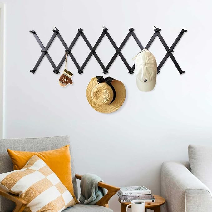 SCUNDA Wall Rack with 20 Hooks, Wooden Wall Expandable Coat Rack