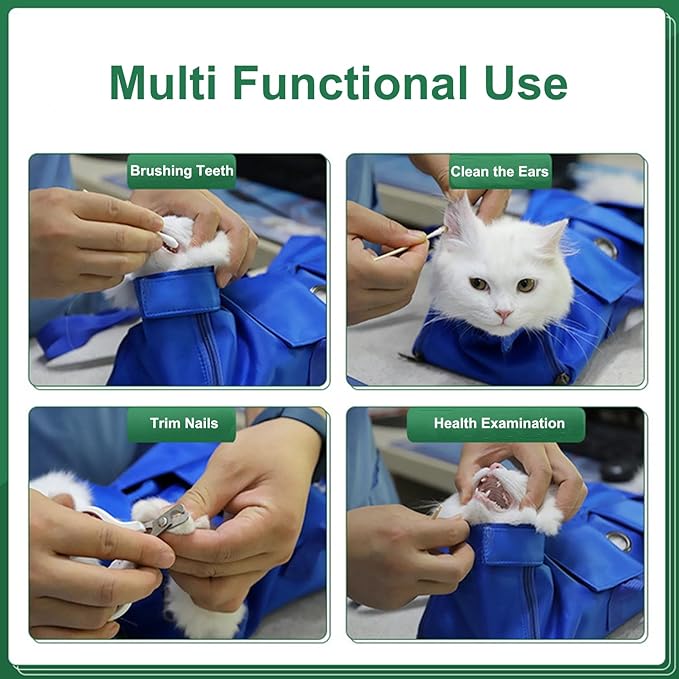 HDKUW Cat Grooming Bag,Foldable Travel Carrier for Cats,Anti-Bite Anti-Scratch Cat Grooming Restraint Bag,Pet Carrier for Administering Eye Drops,Ear Cleaner,Clipping Nails Green M