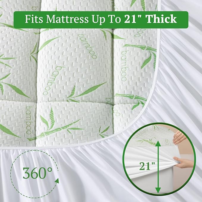 Mattress Topper Short Queen Size,Viscose Made from Bamboo Pillow Top Mattress Topper,1200 GSM Cooling Mattress Pad,2In Extra Thick Pillow Top for Back Pain with 8"-18" Deep Pocket(60"x75")