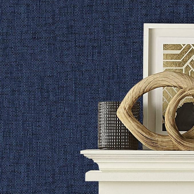 RoomMates RMK11698RL Navy Faux Grasscloth Weave Non-Textured Peel and Stick