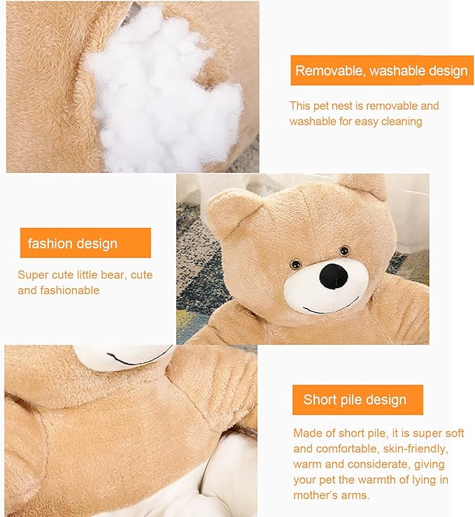 Dog Sofas & Chairs, pet Shape Sofa, Slip Resistant Dog cat Furniture, Adorable Bear Shaped Pet Sofa Bed, Washable Dog cat Couch, Plush Soft Couch for Dogs and Cats XL(bottomDiameter77cm) Brown+mat