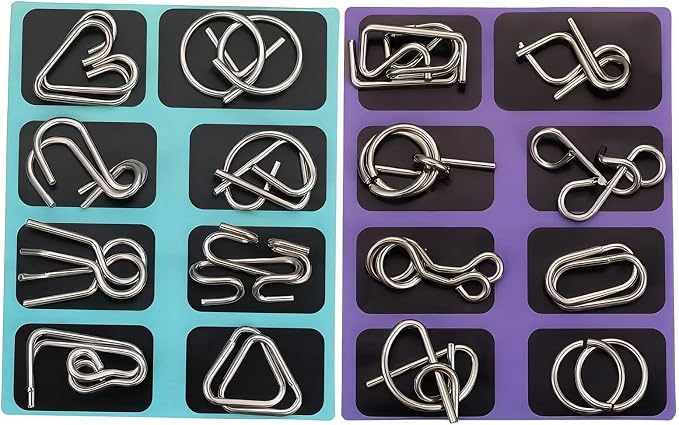 Metal Brain Teaser Puzzles, Set of 32 with Pouch, Steel IQ Games Physics Mind Metal Puzzles for Adults, Basket Stocking Stuffers for Boys Girls Adults Challenge Gifts