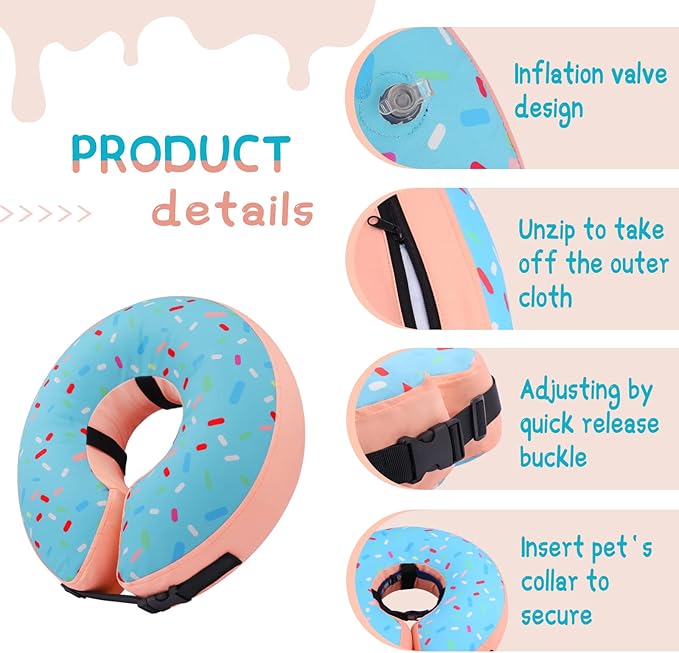 Supet Inflatable Dog Cone Collar Alternative After Surgery, Dog Neck Donut Recovery E Collar for Neuter, Soft Pet Cone for Small Medium Large Dogs