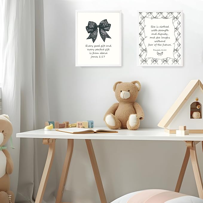 LARTSFRO Coquette Black Bow Jesus Wall Art Decor Posters, Inspirational Bible