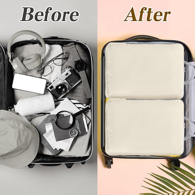 Hosuly 6 Pcs 17.3 x 12.6'' Compression Packing Cube Bag Extra Large Travel Expandable Space Saving Organizers XL for Luggage Storage(Beige)