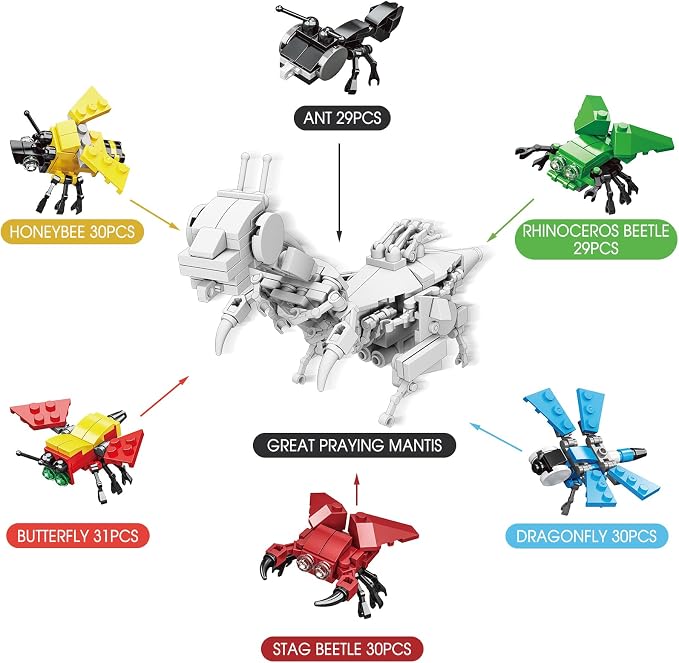 Mini Building Block Sets, 12PCS Insects Building Blocks, 6 in 1 STEM Toys Eggs Building Sets, Party Favors for Kids Goodie Bags Prizes/Birthday Gifts