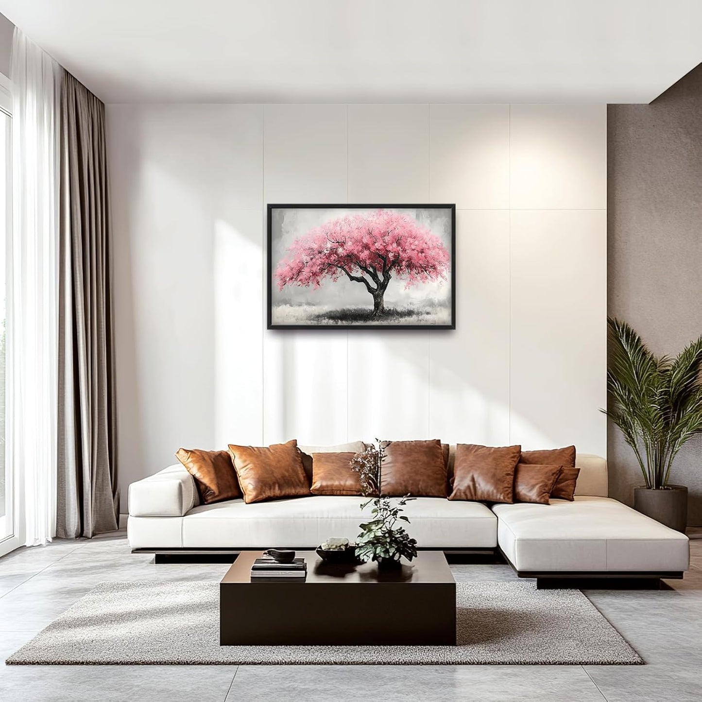 Extra Large Framed Pink Tree Wall Art,Abstract Tree of Life Wall Decor,Pink and Grey Pictures for Living Room,Canvas Print Painting Modern Artwork Bedroom Office Bathroom Home Decor 36L x24W