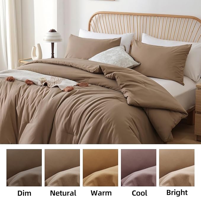 ROSGONIA Oversized Queen Comforter Dark Khaki, 3pcs (1 Comforter & 2 Pillowcases) Lightweight Oversized Queen Comforter Sets Bedding Blanket Quilts