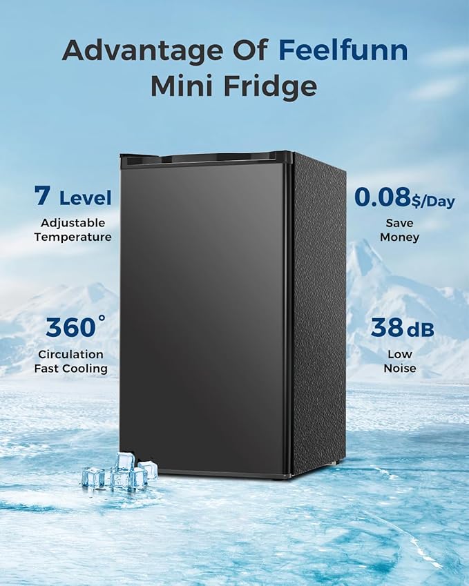 Mini Fridge with Freezer - 3.2 Cu.Ft Single Door Mini Refrigerator with Adjustable Thermostat, Small Fridge for Bedroom, Apartment, Dorm - Black