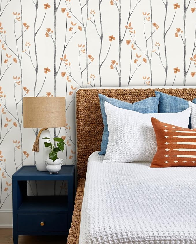 Timeet Boho Peel and Stick Wallpaper Floral Wall Paper Tree Contact Paper White