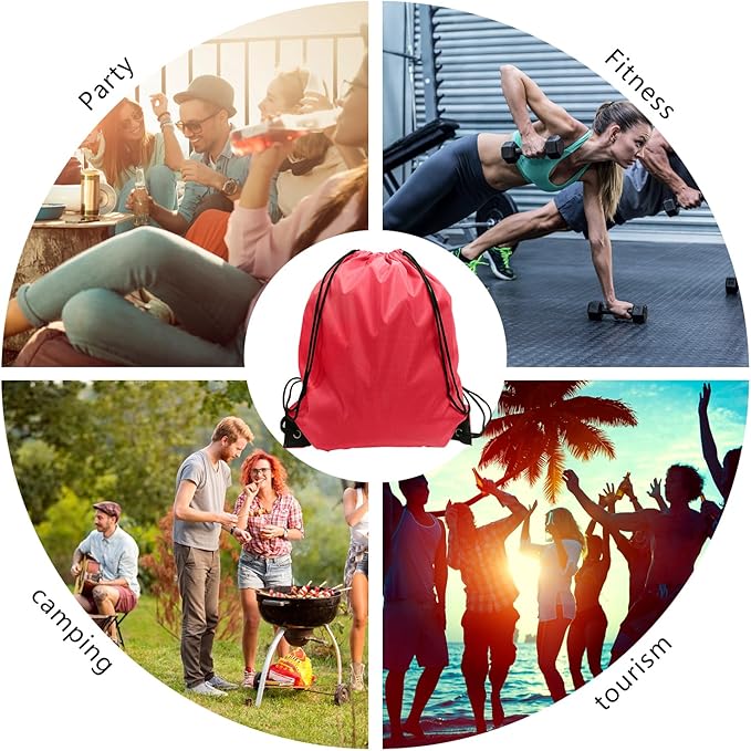 GoodtoU Drawstring Bags, Nylon Backpack Bulk Cinch Sack for Sport, Traveling, Team (60Pcs, Cherry)