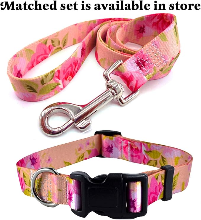 Dog Collar with Bohemia Floral Tribal Geometric Patterns - Soft Ethnic Style Collar Adjustable for Small Medium Large Dogs( Pink Rose, M )